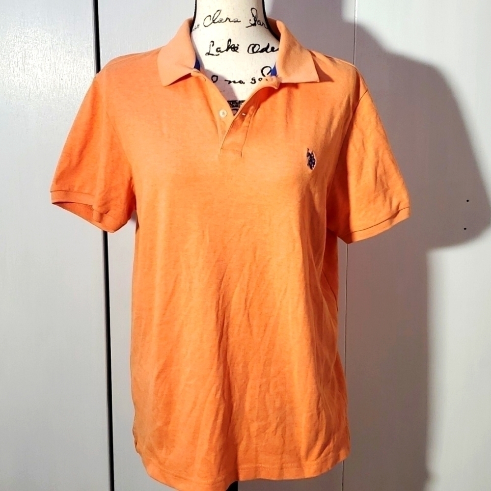 U.s Polo Ass. |Mens Orange Luxury Polo Short-Sleeve Preppy Pony Sz. Medium